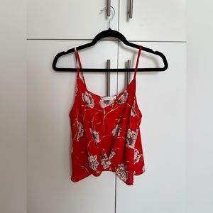 Red floral blouse tank top